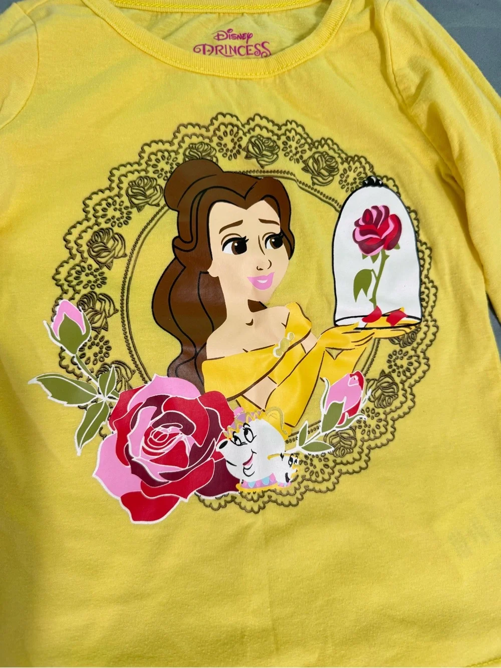 Disney Princess Belle 2-Piece Outfit Girls Size 4 Yellow Floral Set